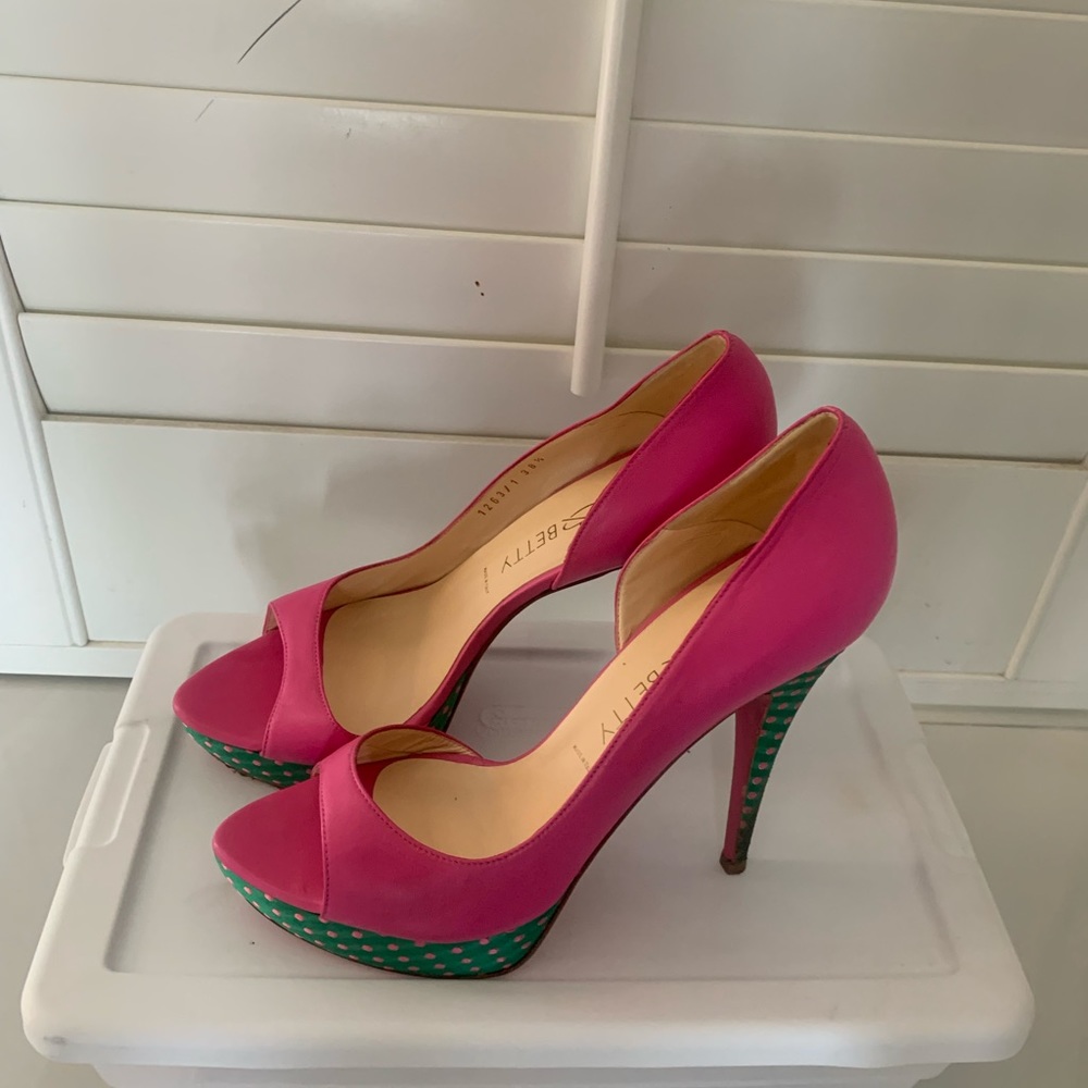 Pink and Green pick a boo Heel